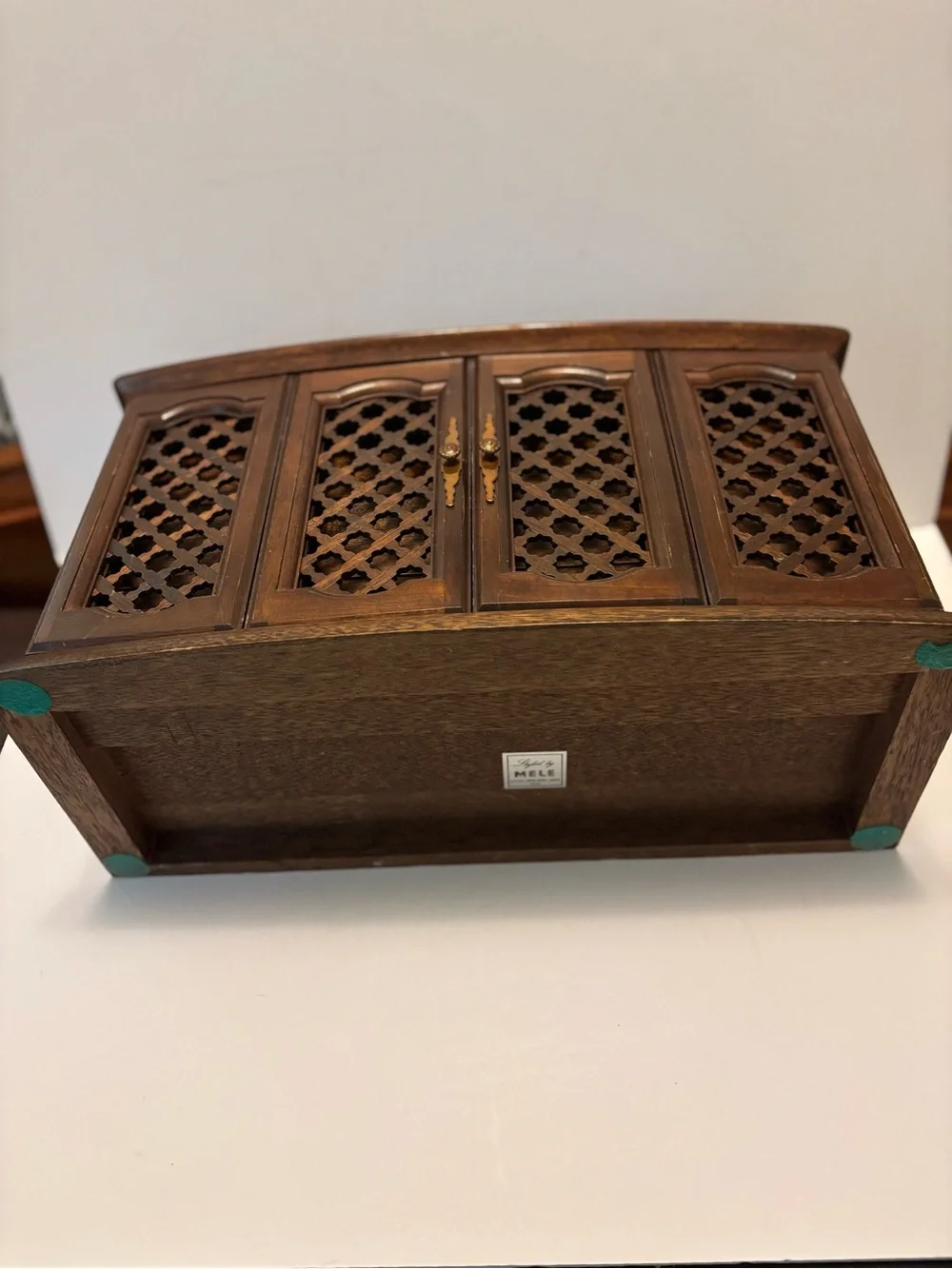 Vintage Mele Large Wooden Jewelry Box-Lattice Doors/Jewelry Storage Organizer
